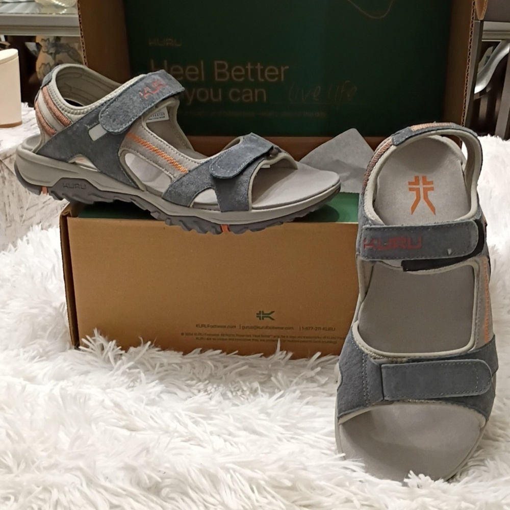 New KURU Tread Gray Adjustable Orthopedic Hiking Sandals Mens SZ 12